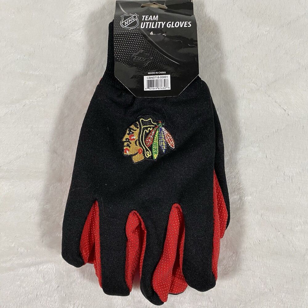 NHL Chicago Blackhawks Utility Gloves Black Red Gripper Dots Unisex Work Gloves